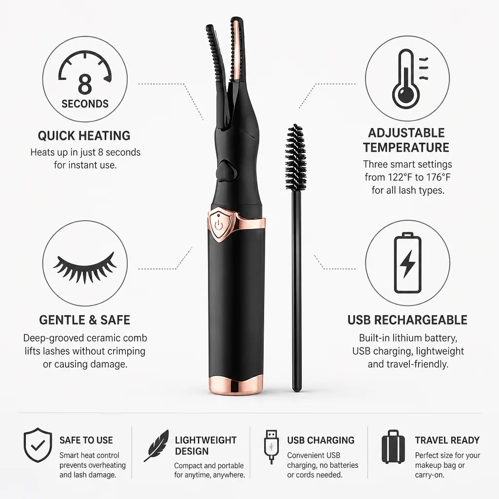 Eyelash Curler Quick-Heat Ceramic USB Rechargeable