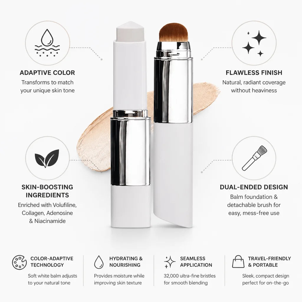 Foundation Stick Color-Adaptive Dual-Ended Brush