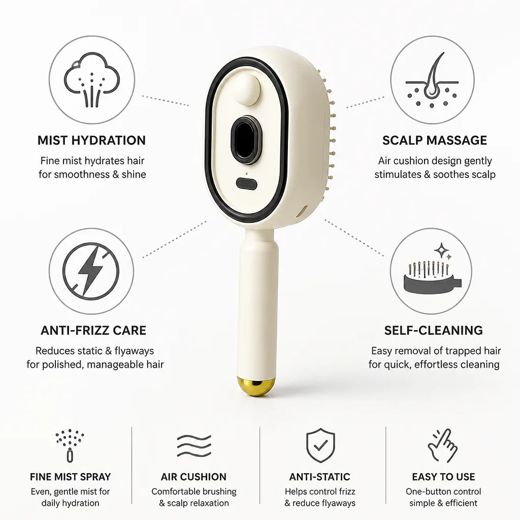 Scalp Massage Brush Fine Mist Hydration & Self-Cleaning