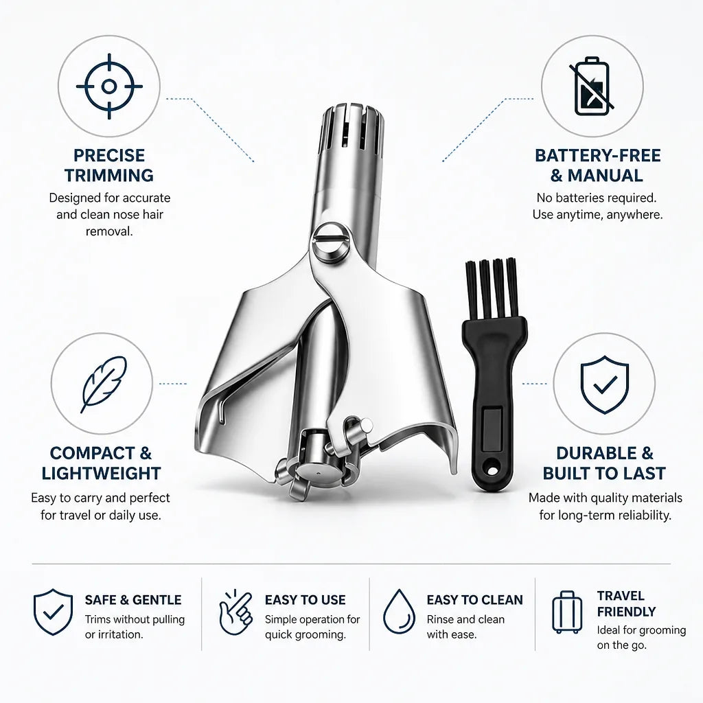 Nose Hair Trimmer Manual Precision Battery-Free & Travel-Friendly