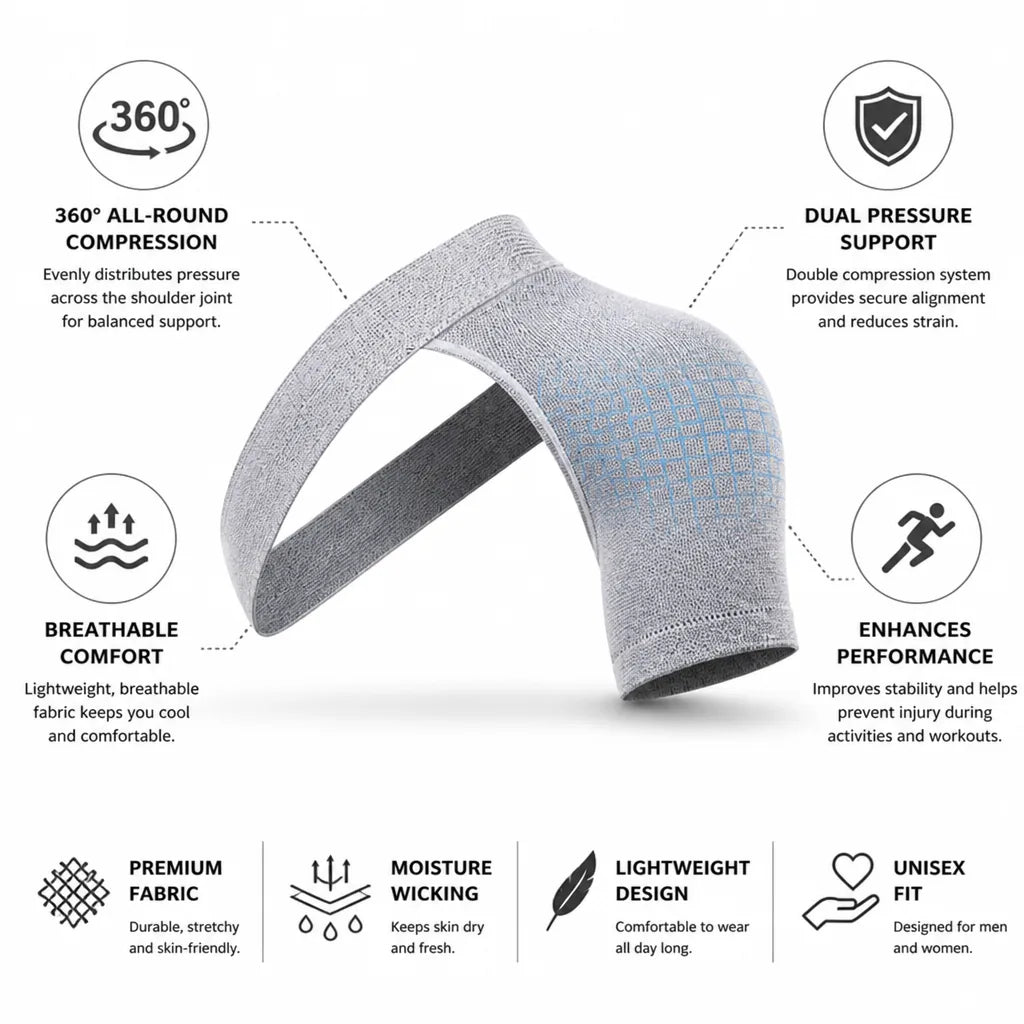 Shoulder Support Sleeve 360 Degree Compression & Dual-Pressure Support