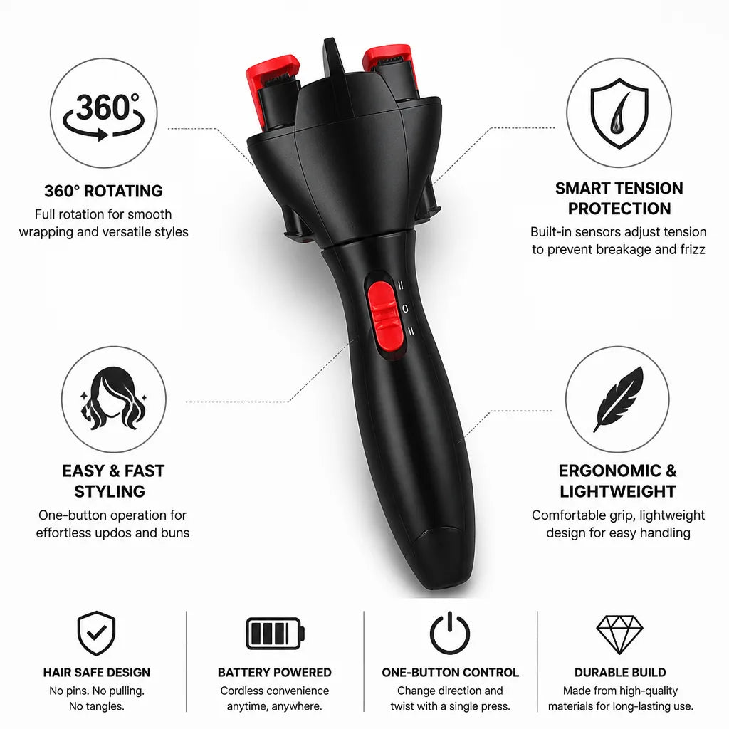 Automatic Hair Styler 360° Rotating Smart Tension Protection