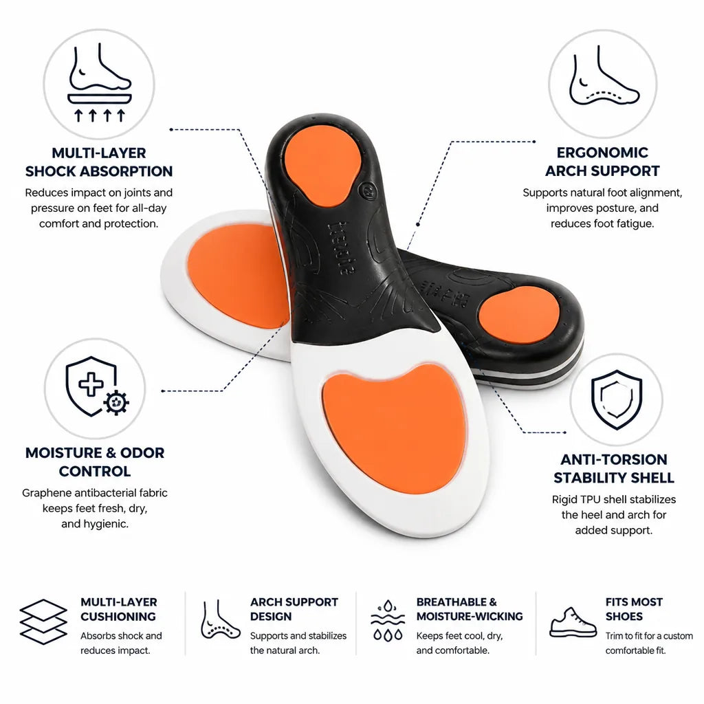Athletic Insoles Shock-Absorbing Ergonomic Arch Support