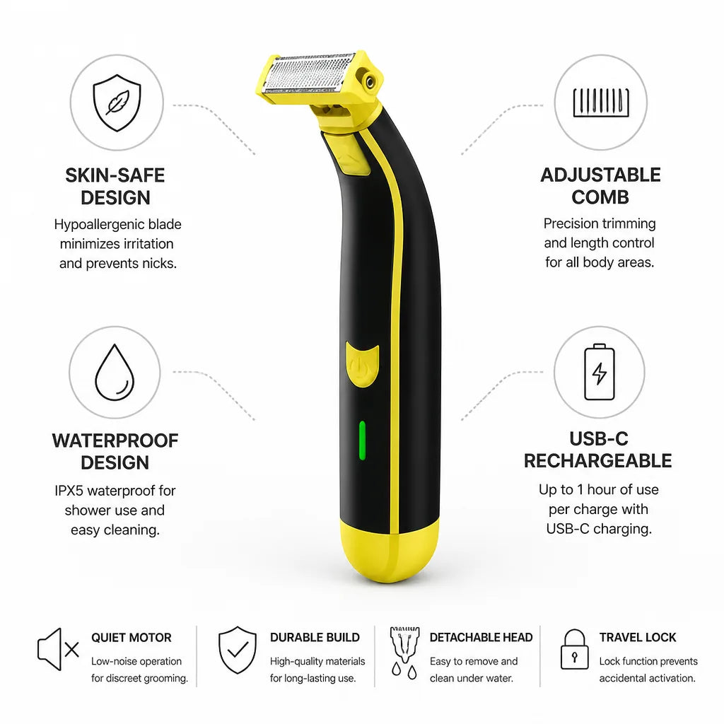 Body Shaver Hypoallergenic Curved Blade USB-C Rechargeable