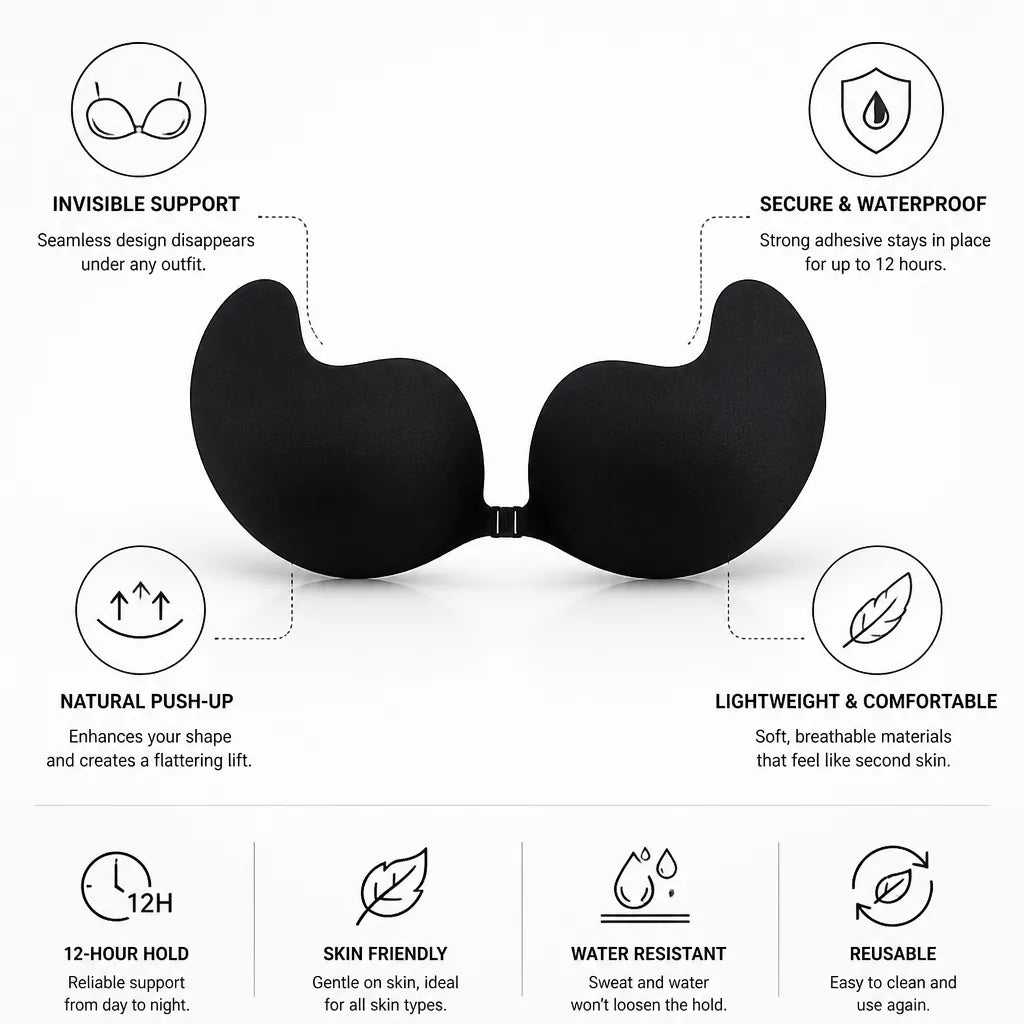 Strapless Adhesive Bra Push-Up Seamless 12-Hour Hold 2-Pack