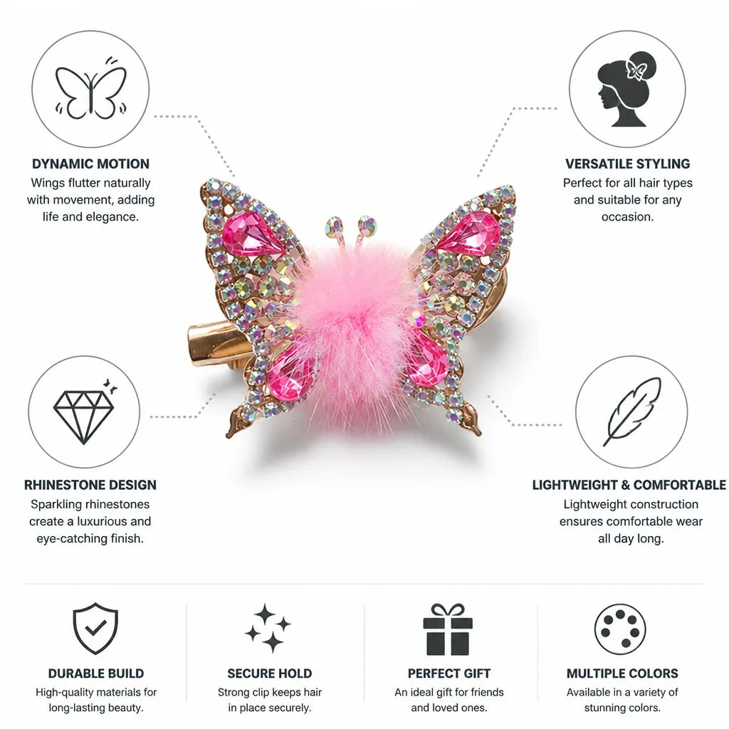 Hairpin Butterfly Rhinestone Fluttering Motion