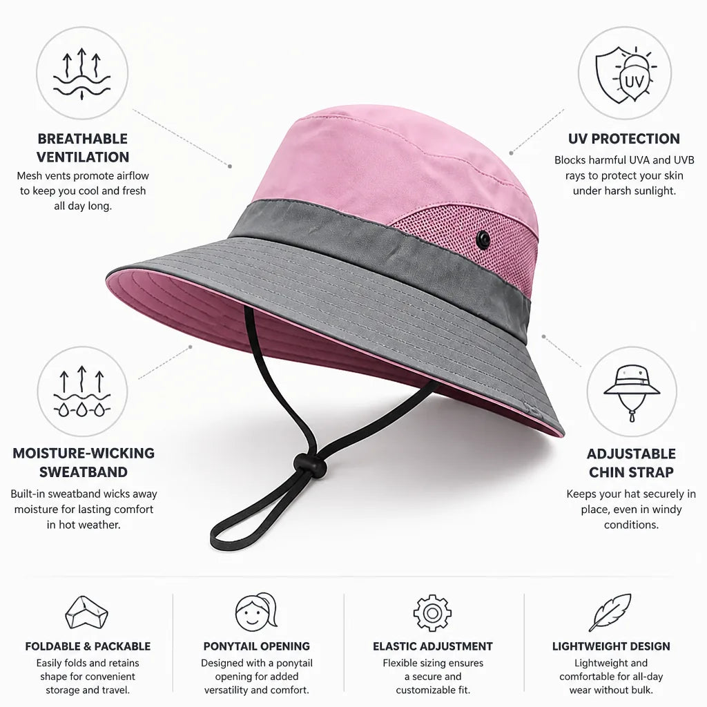 Sun Hat UV Protection Breathable Mesh Adjustable Chin Strap