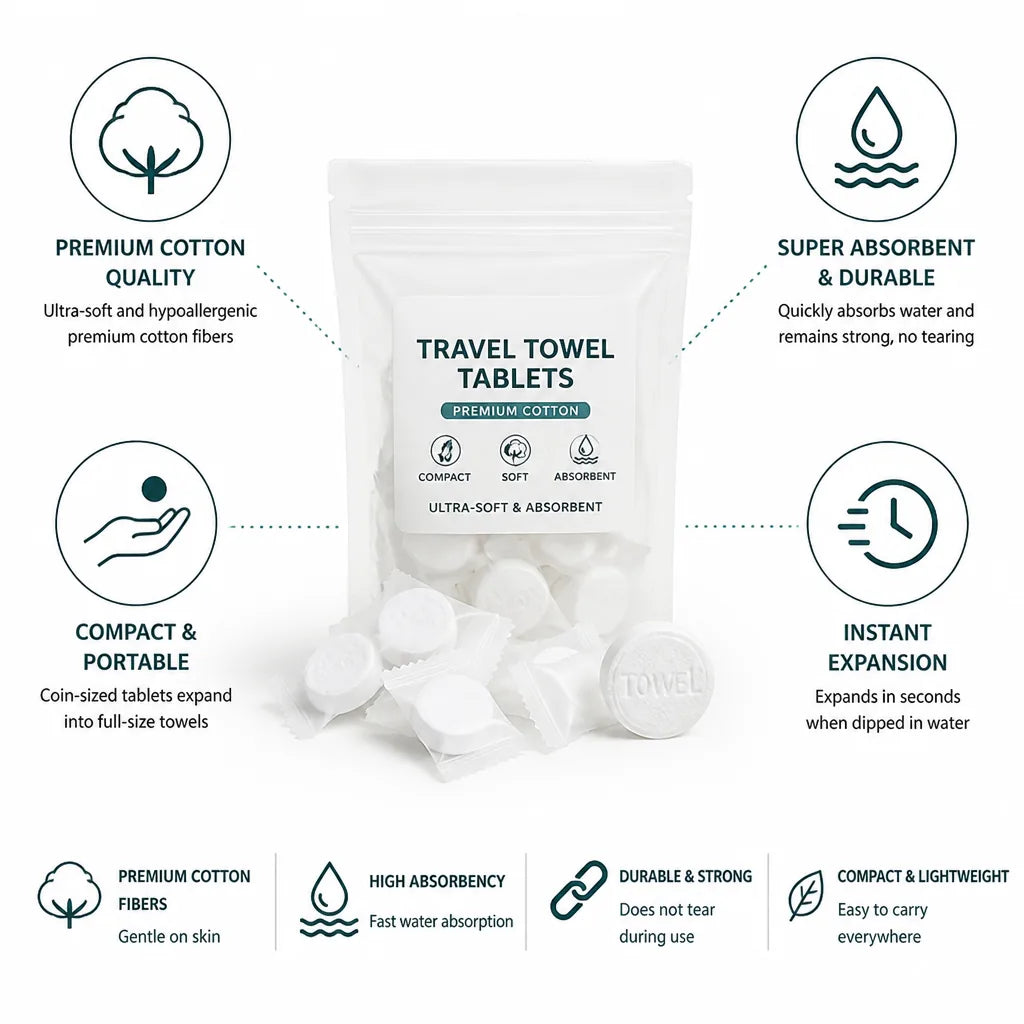 Travel Towel Tablets Premium Cotton Ultra-Soft & Absorbent