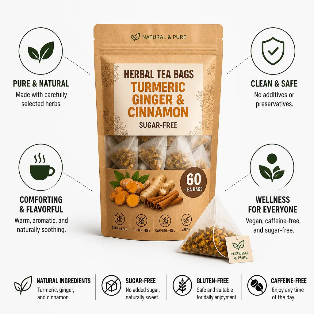Herbal Tea Bags Turmeric Ginger & Cinnamon Sugar-Free