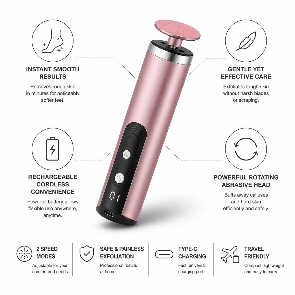 Electric Callus Remover Cordless Rechargeable Gentle Rotating Head