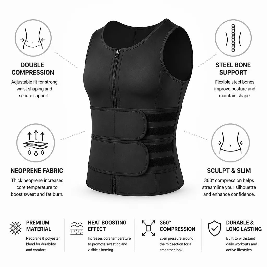 Men's Waist Shaper Double Compression & Steel Bones