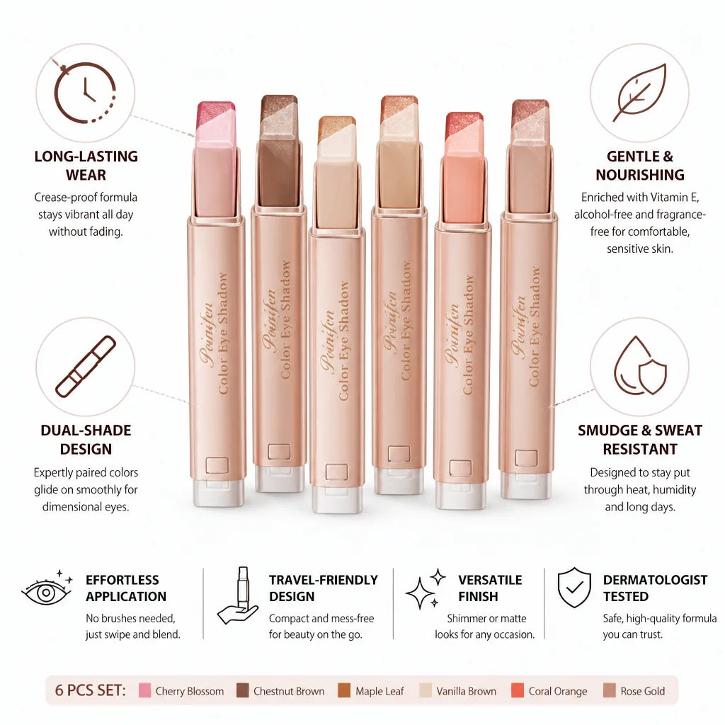 Eyeshadow Stick Dual-Shade Crease-Proof 6-Piece Set