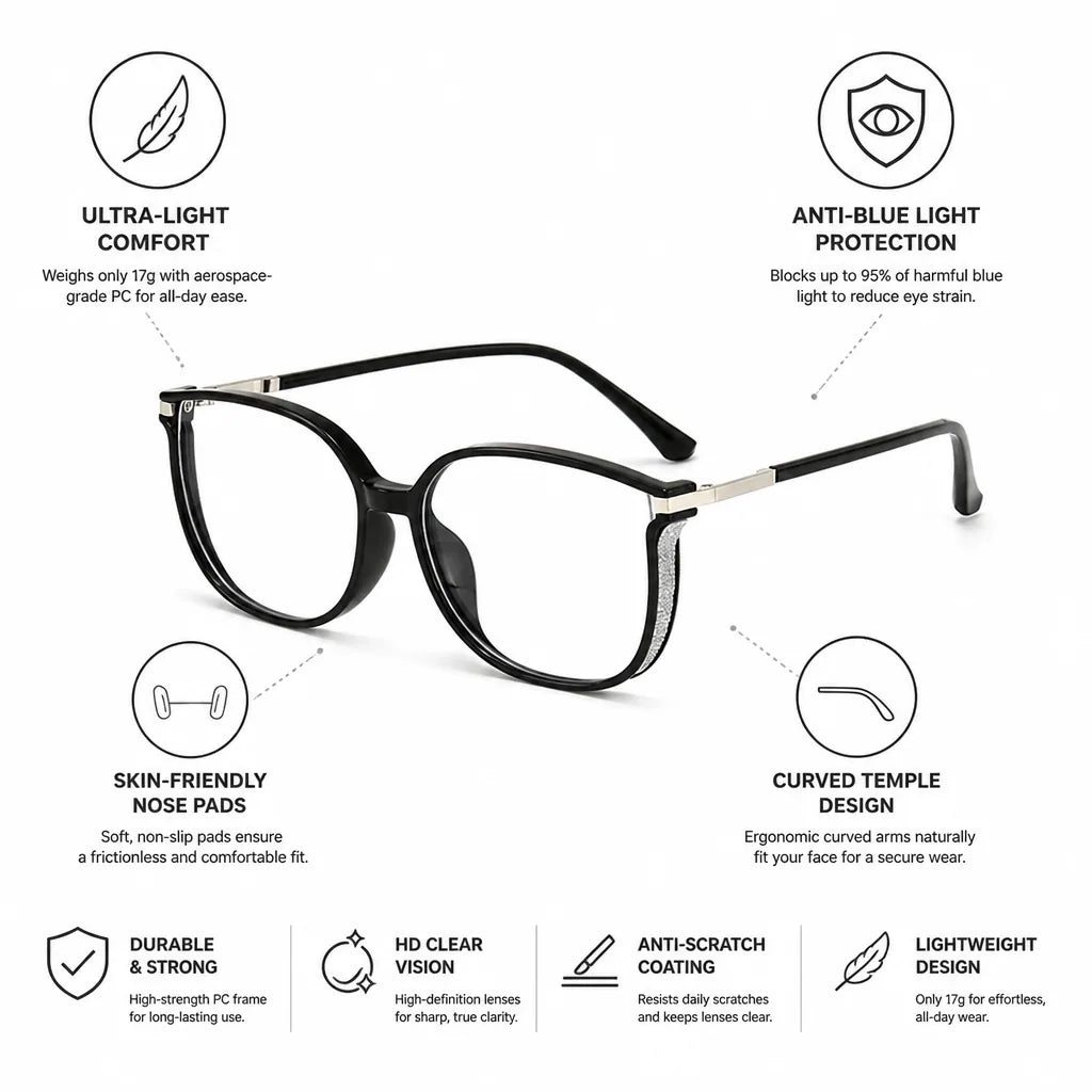 Reading Glasses Anti-Blue Light Ultra-Light 17g Curved Temples