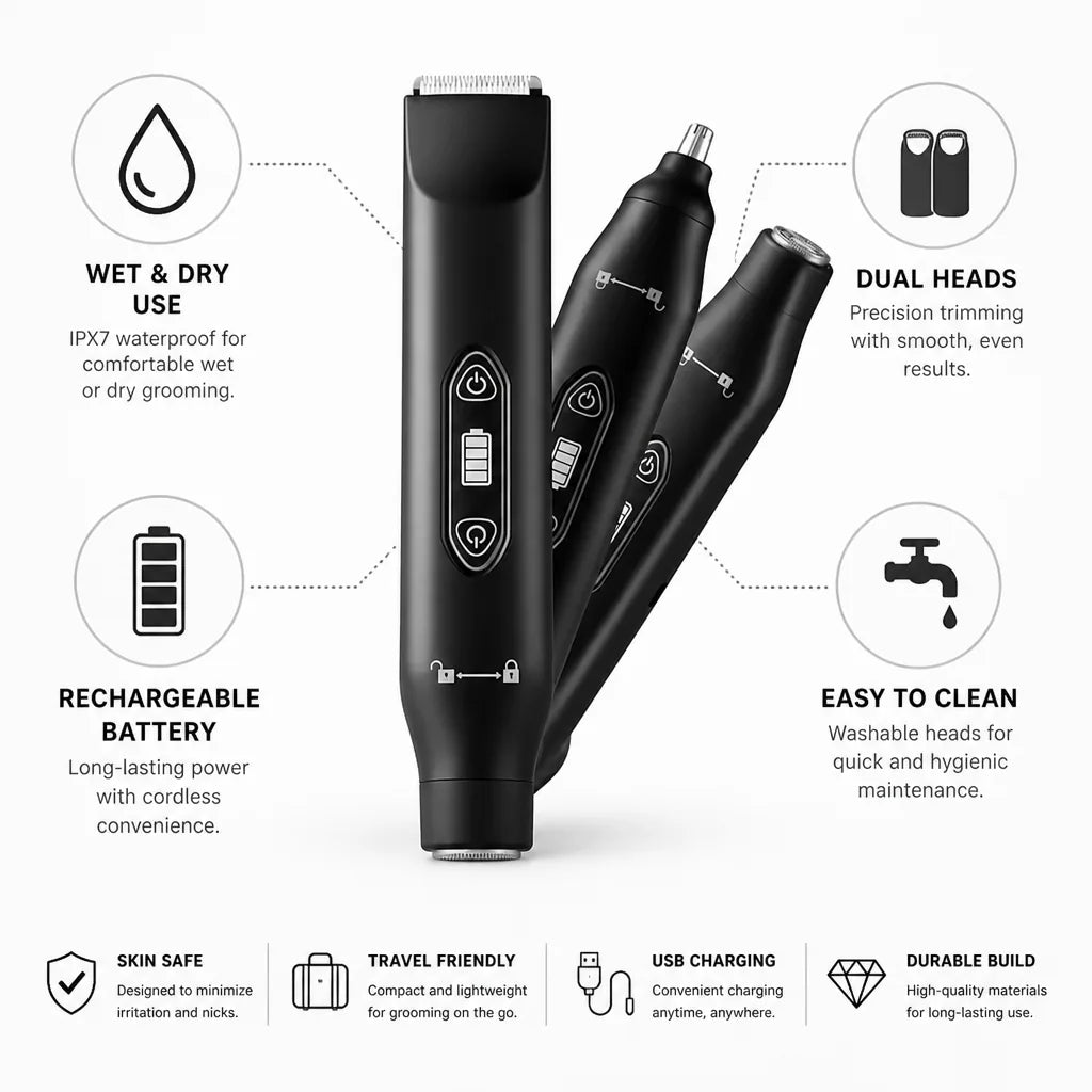 Body & Facial Shaver Wet & Dry Dual Heads