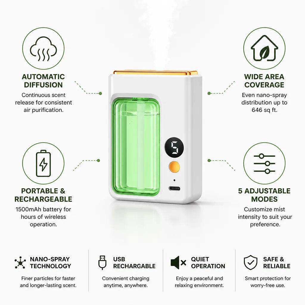 Aroma Diffuser Digital Display Nano-Spray USB Rechargeable