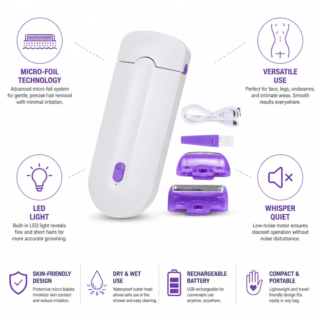 Electric Razor Micro-Foil System & LED Light Irritation-Free