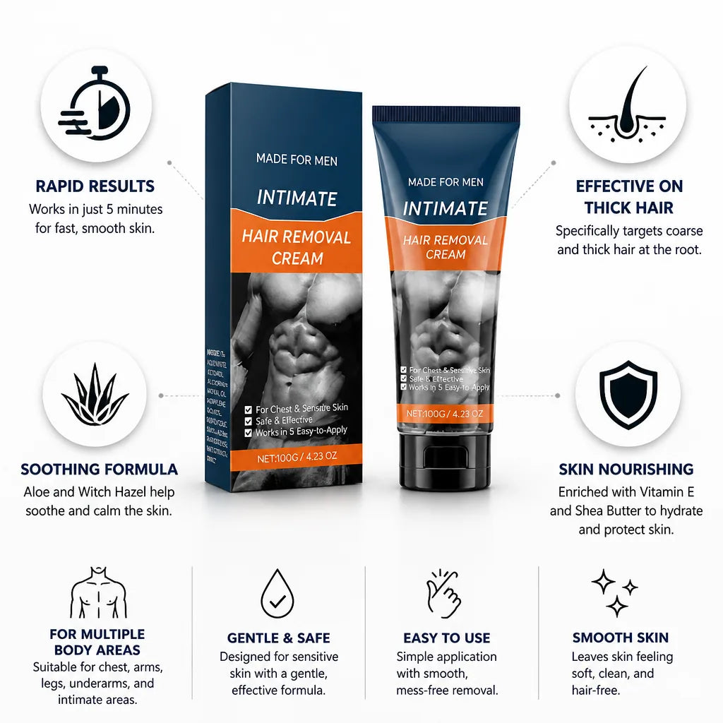 Men's Hair Removal Cream 5-Minute For Coarse Hair