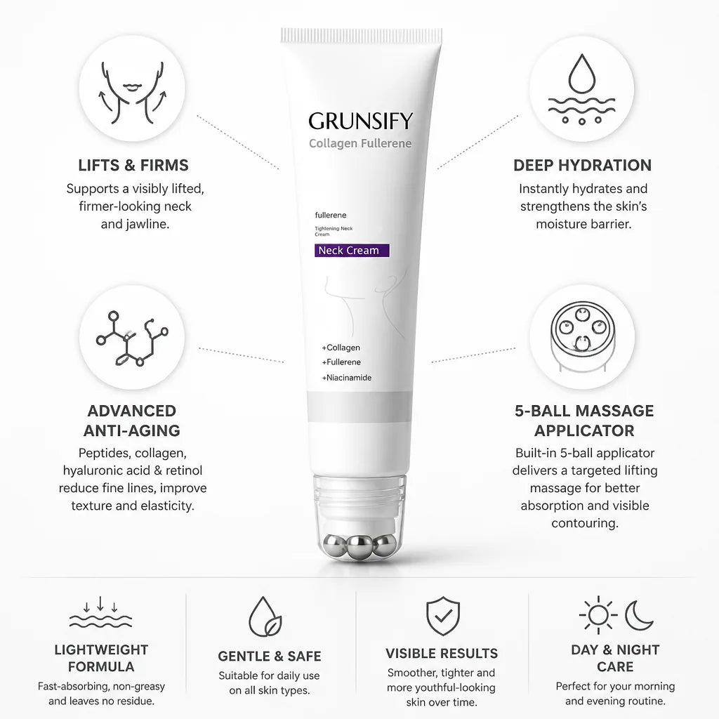 Neck Cream 5-Ball Massage Applicator Peptides & Hyaluronic Acid