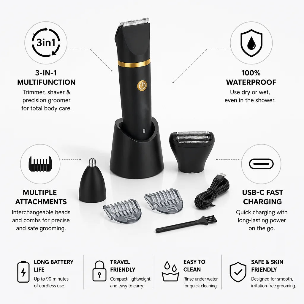 Grooming Trimmer 3-In-1 Waterproof USB-C