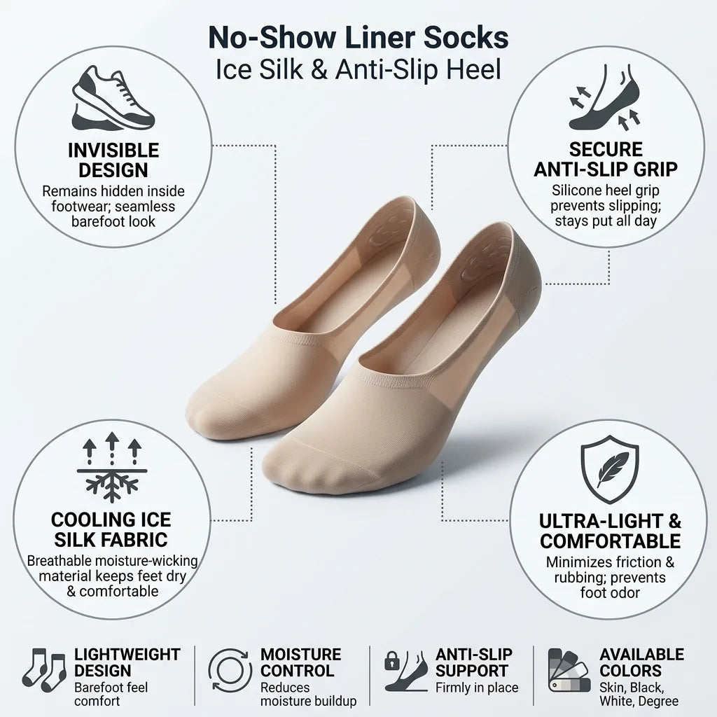 No-Show Liner Socks Ice Silk & Anti-Slip Heel