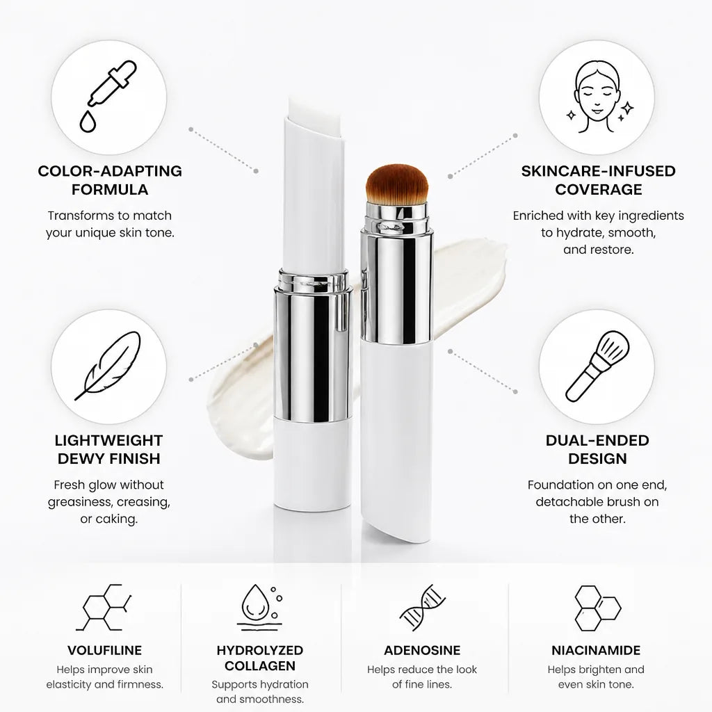Foundation Stick Color-Adapting Skincare-Infused Detachable Brush