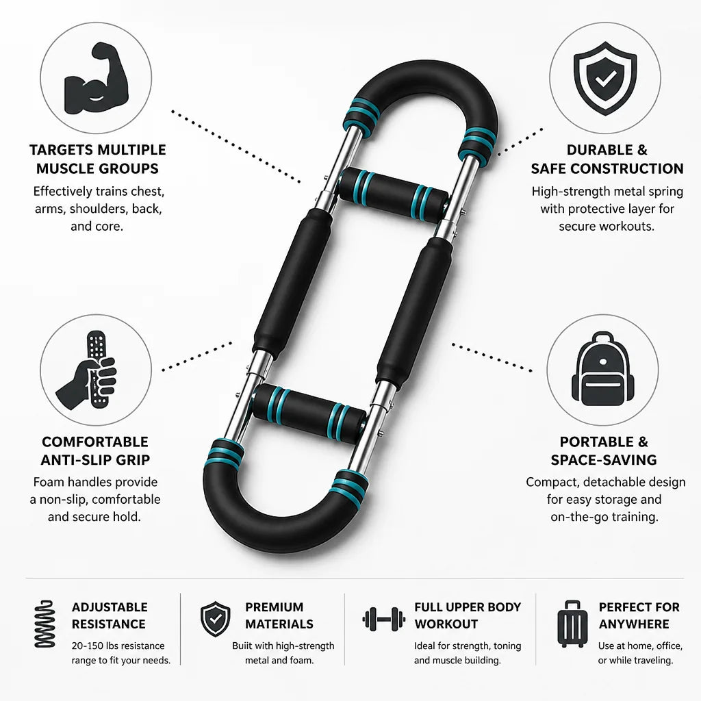 Twist Arm Strength Trainer Metal Spring & Foam Handles