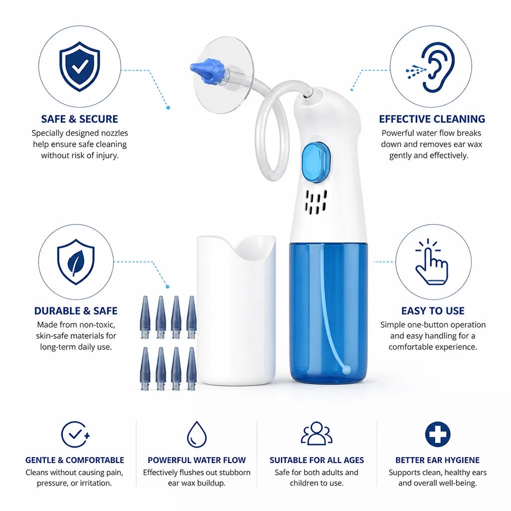Ear Wax Removal Kit Gentle Water Irrigation Safe Nozzle