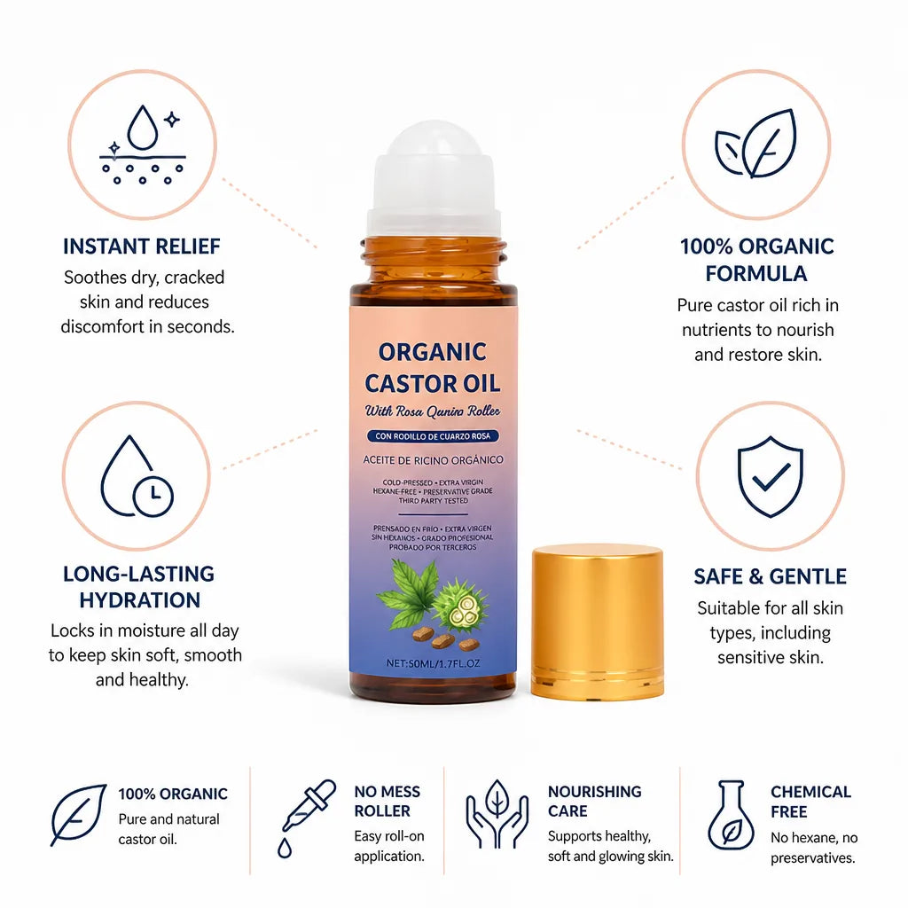 Castor Oil Roll-On 100% Organic Long-Lasting Hydration