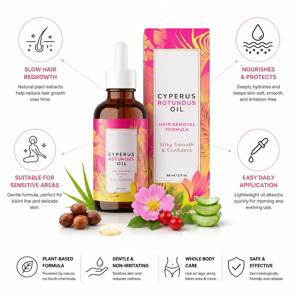 Hair Removal Oil Plant-Based Slow Regrowth Jojoba & Rosehip