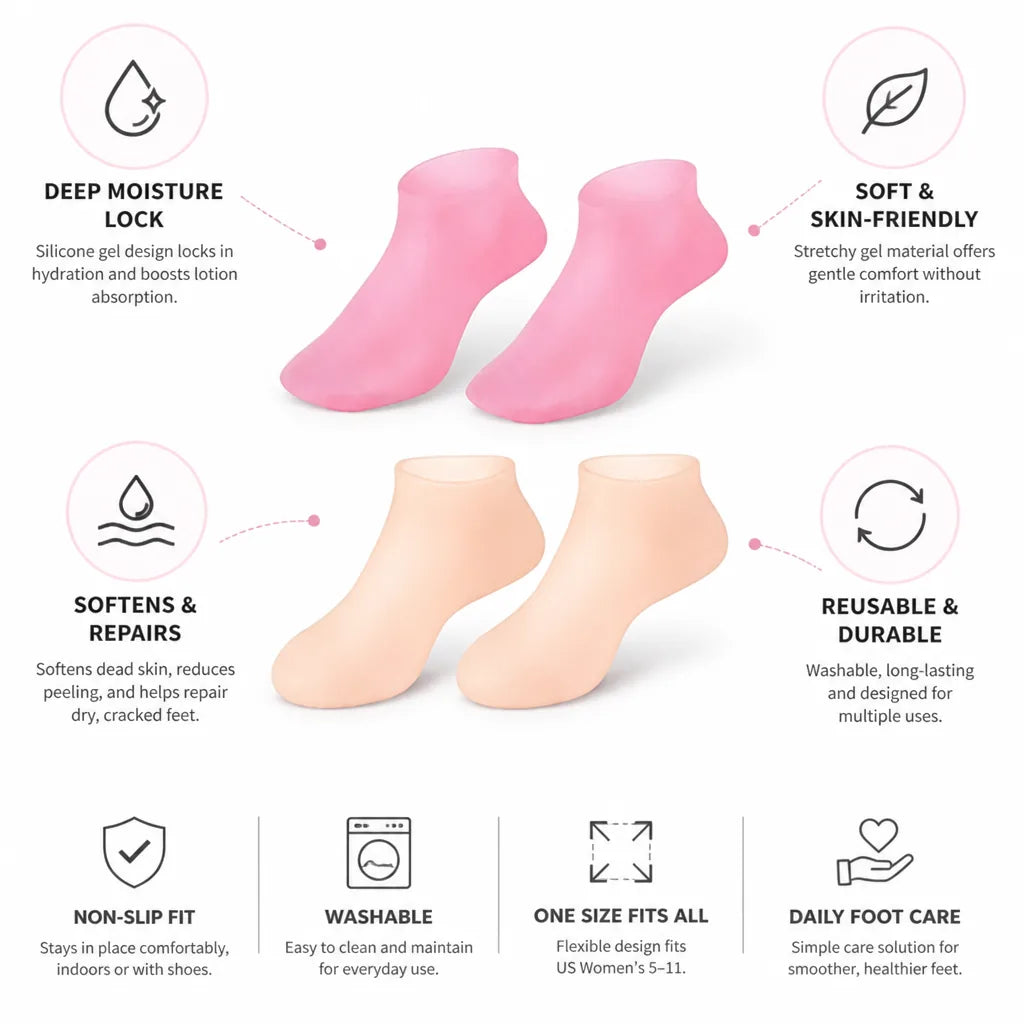 Heel Socks Silicone Gel Lining Washable & Reusable