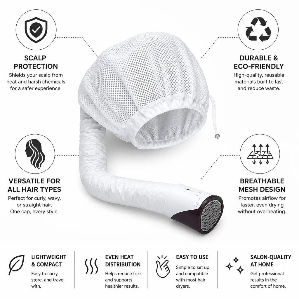 Hair Dryer Bonnet Premium Mesh Quick-Dry & Reusable