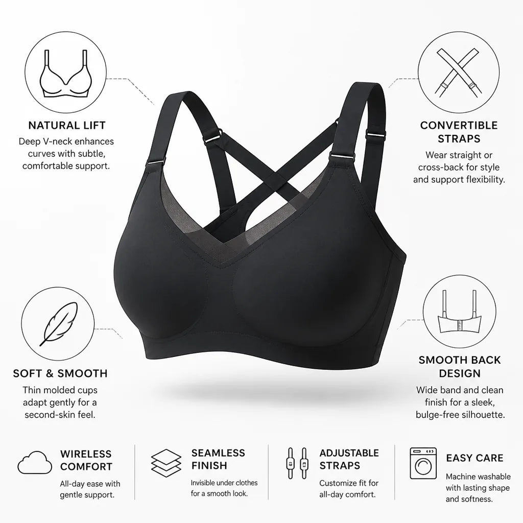 Wireless Bralette V Neck Molded Cups Convertible Straps