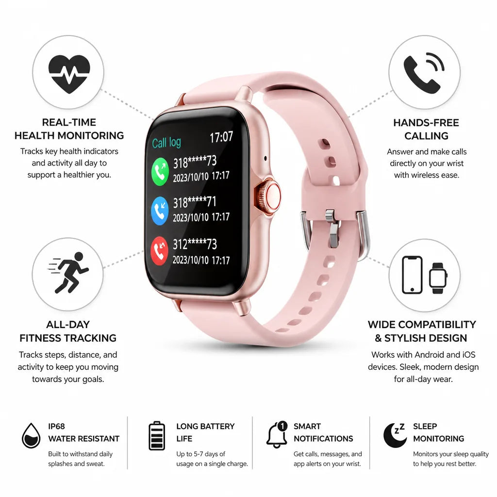 Smartwatch All-Day Fitness Tracking Wireless Calling Android & iOS