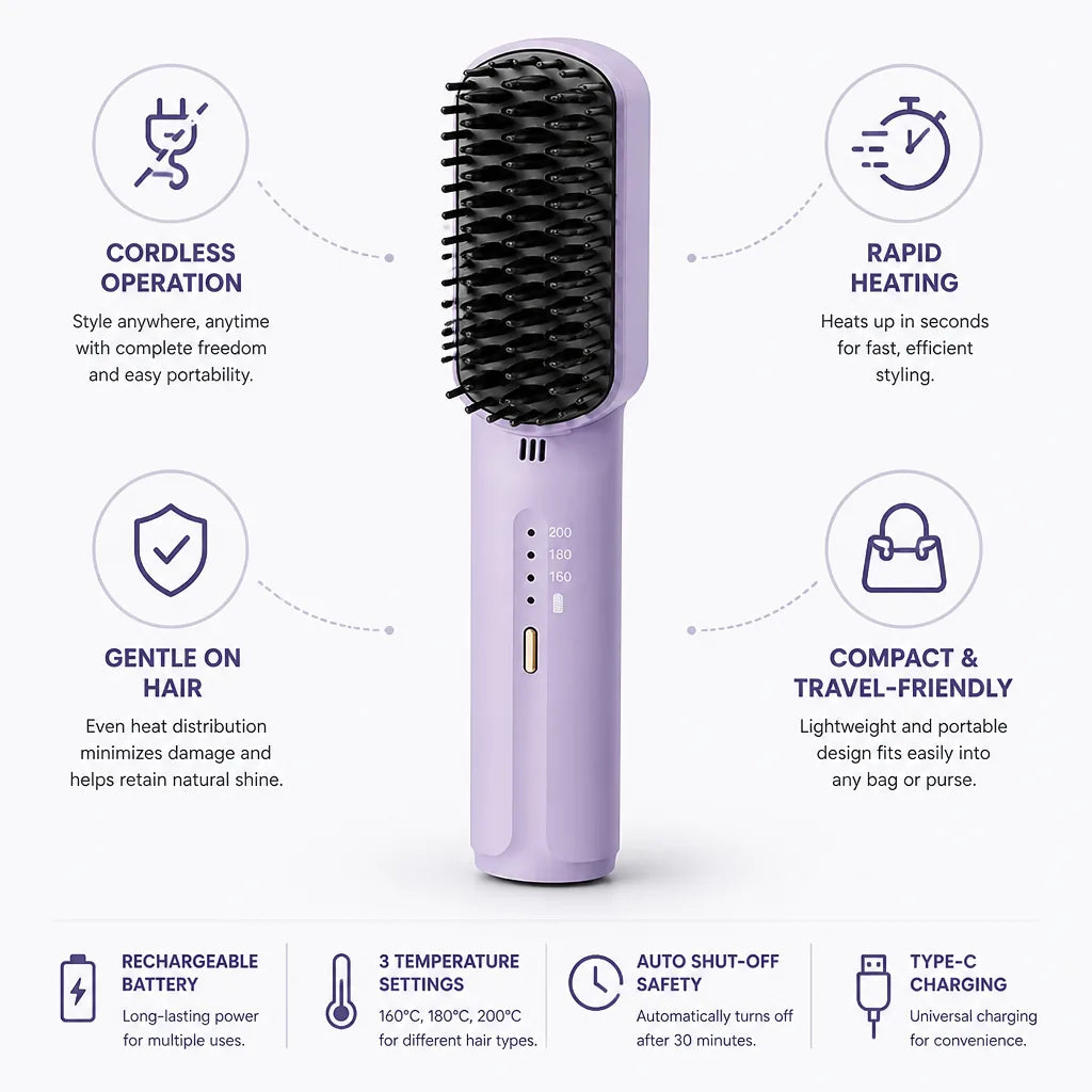 Hair Straightener Cordless Rechargeable Rapid Heating