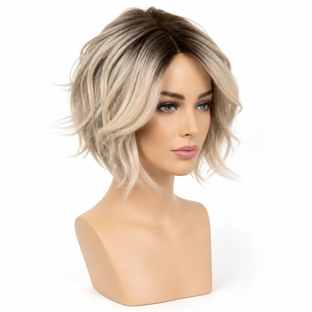 A-Line Bob Wig Wavy Heat-Resistant Fibers Adjustable Cap