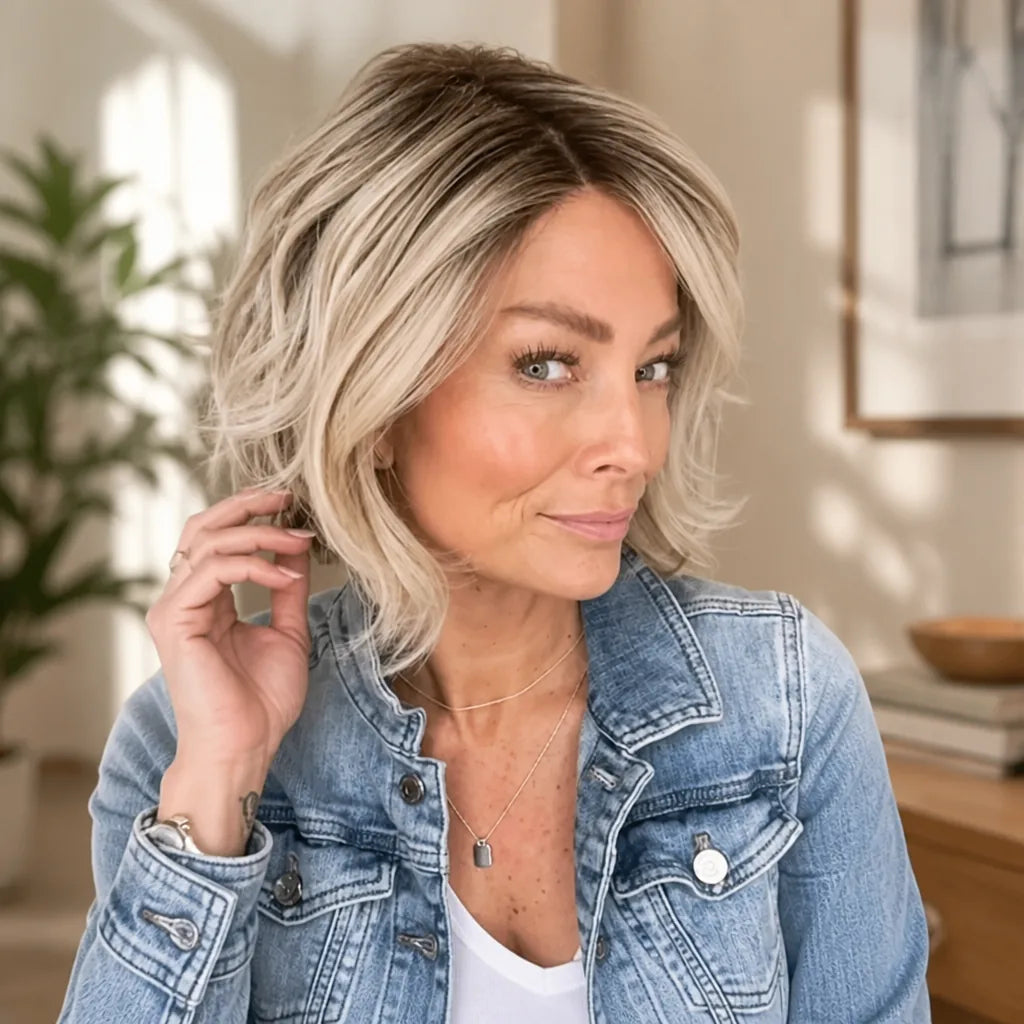 A-Line Bob Wig Wavy Heat-Resistant Fibers Adjustable Cap