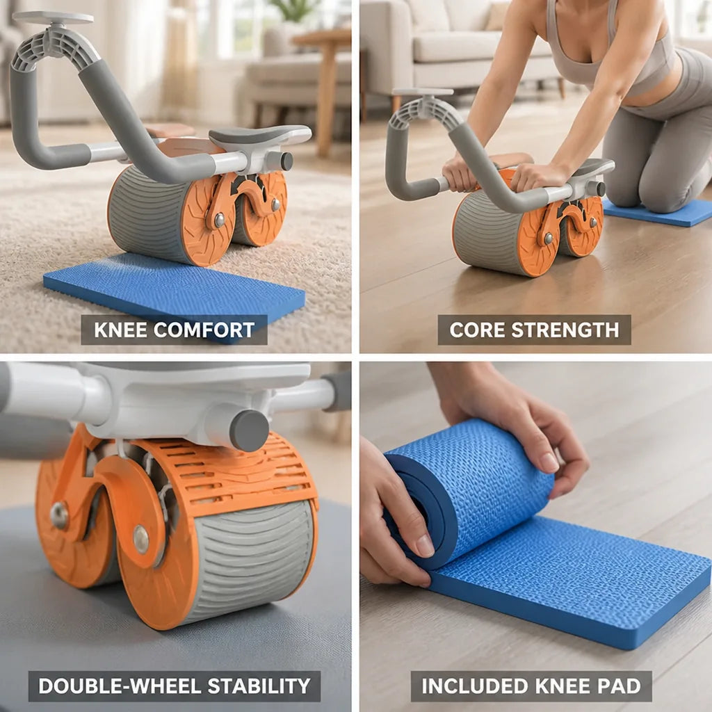 Ab Roller Core Strength & Stability Free Knee Pad