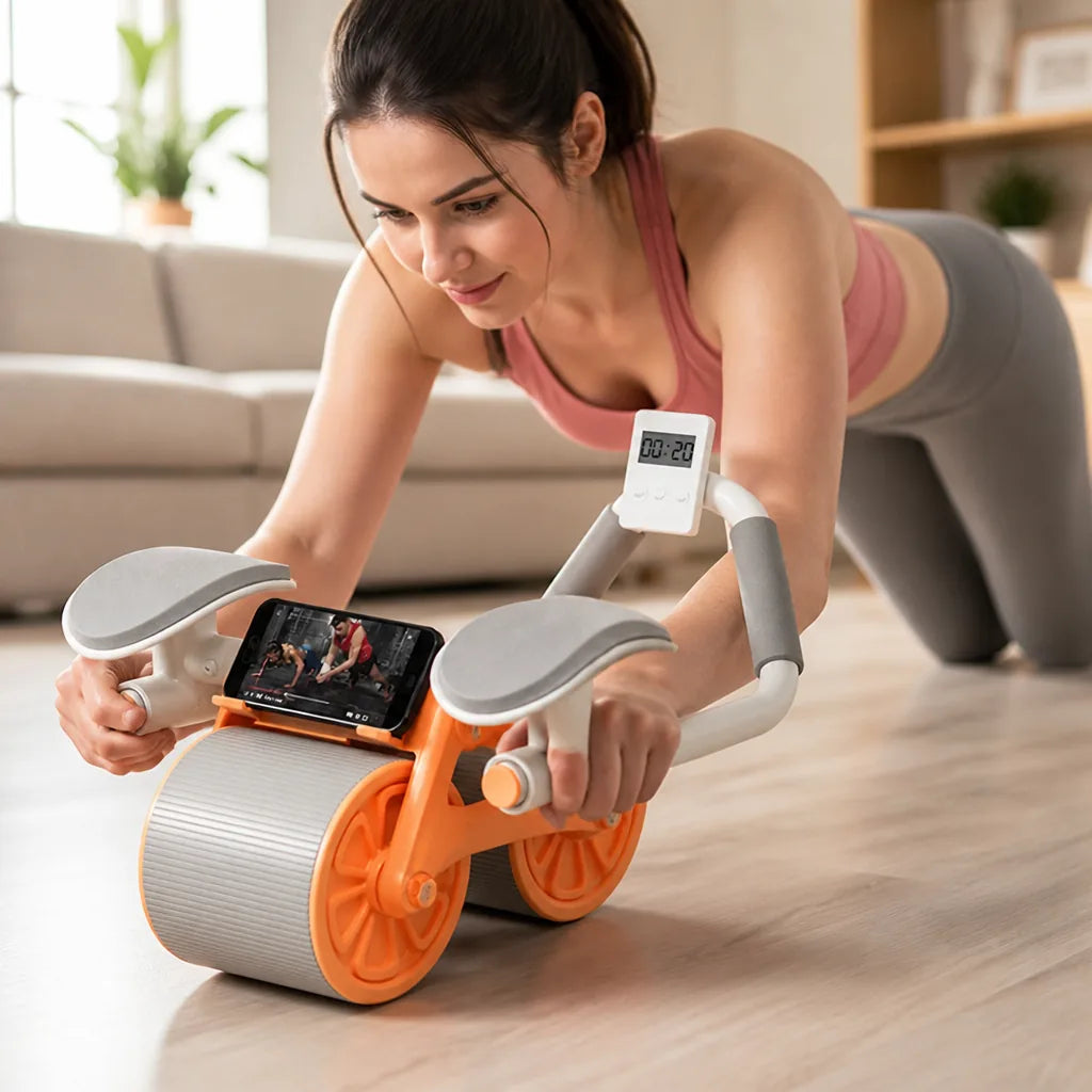 Ab Wheel Trainer Automatic Rebound Space-Saving