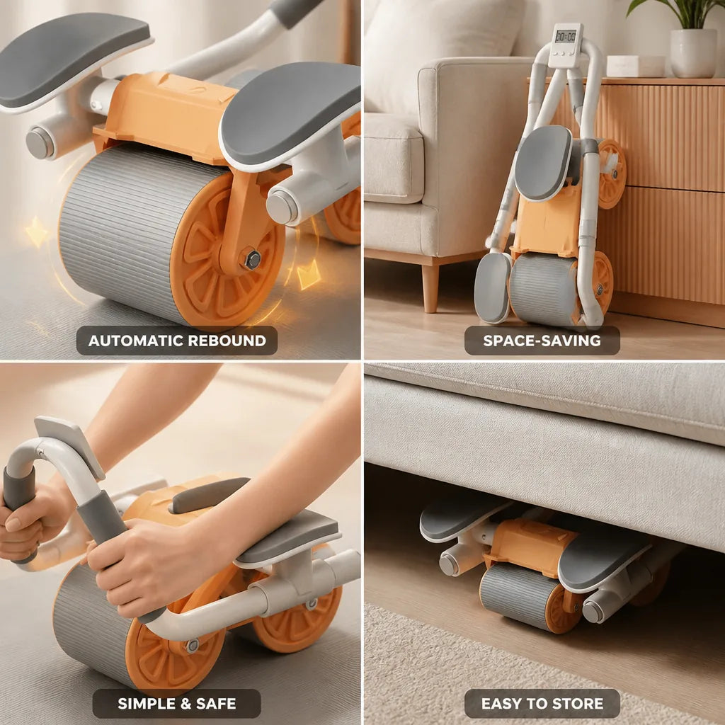 Ab Wheel Trainer Automatic Rebound Space-Saving