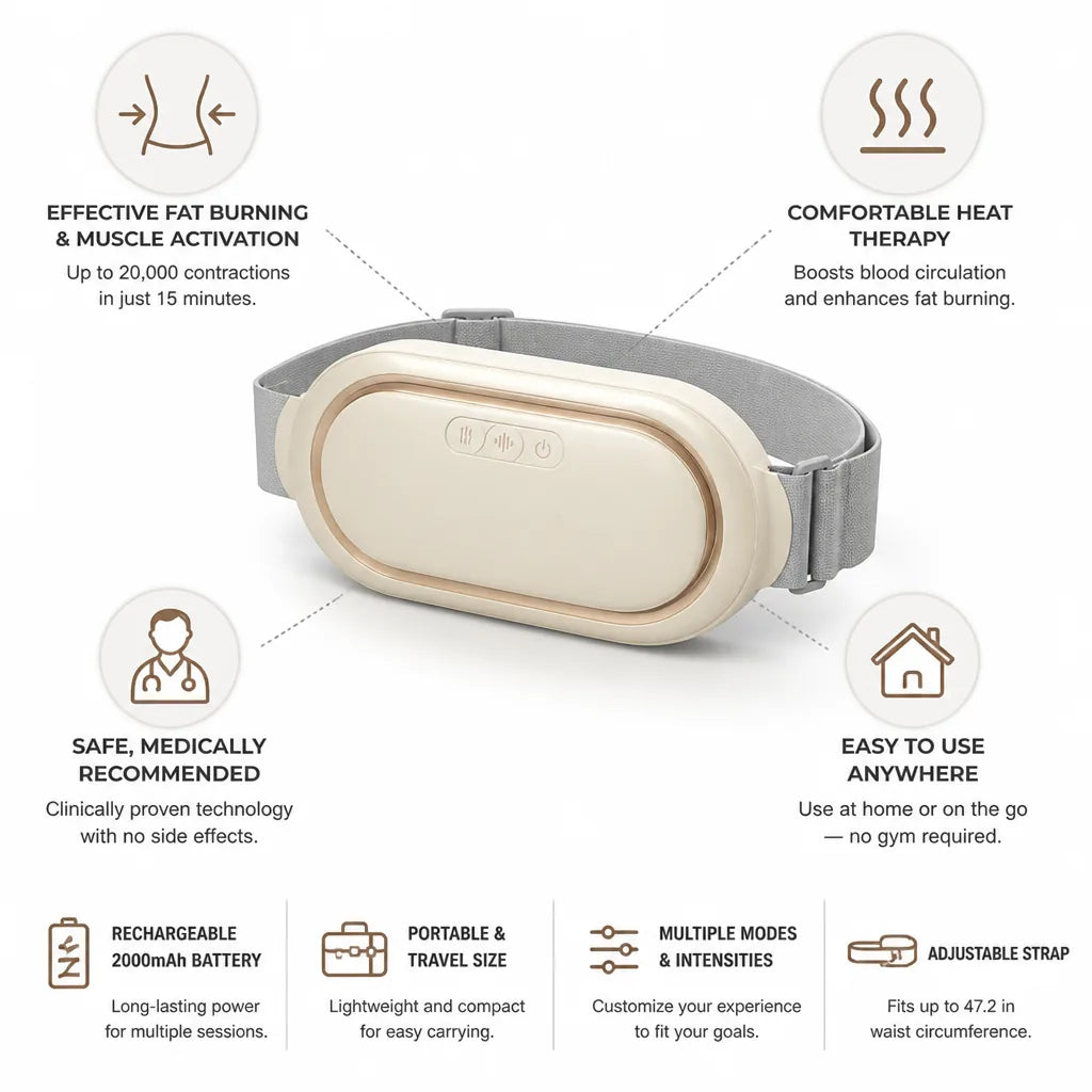 Abdominal Massager Heat & EMS Rechargeable Travel Size