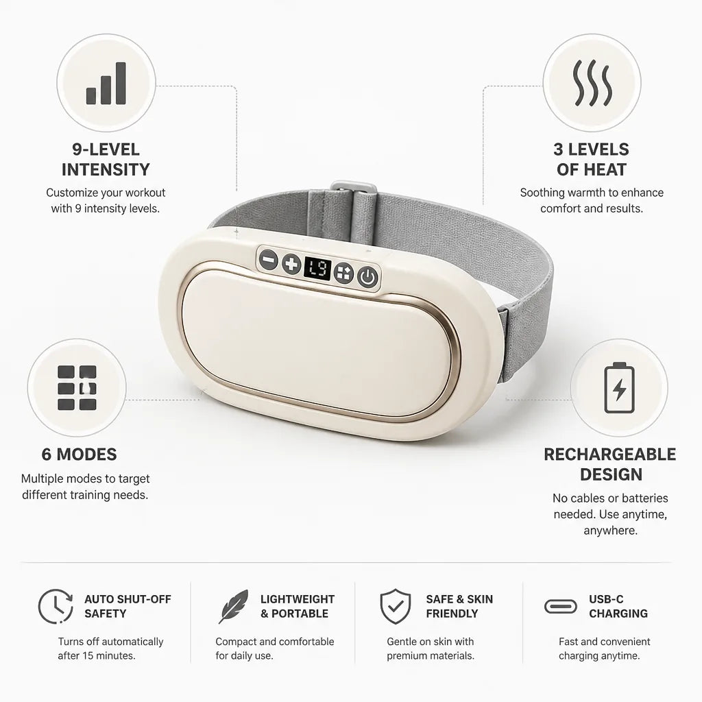 Abdominal Muscle Stimulator Rechargeable 9-Level Intensity & Heat