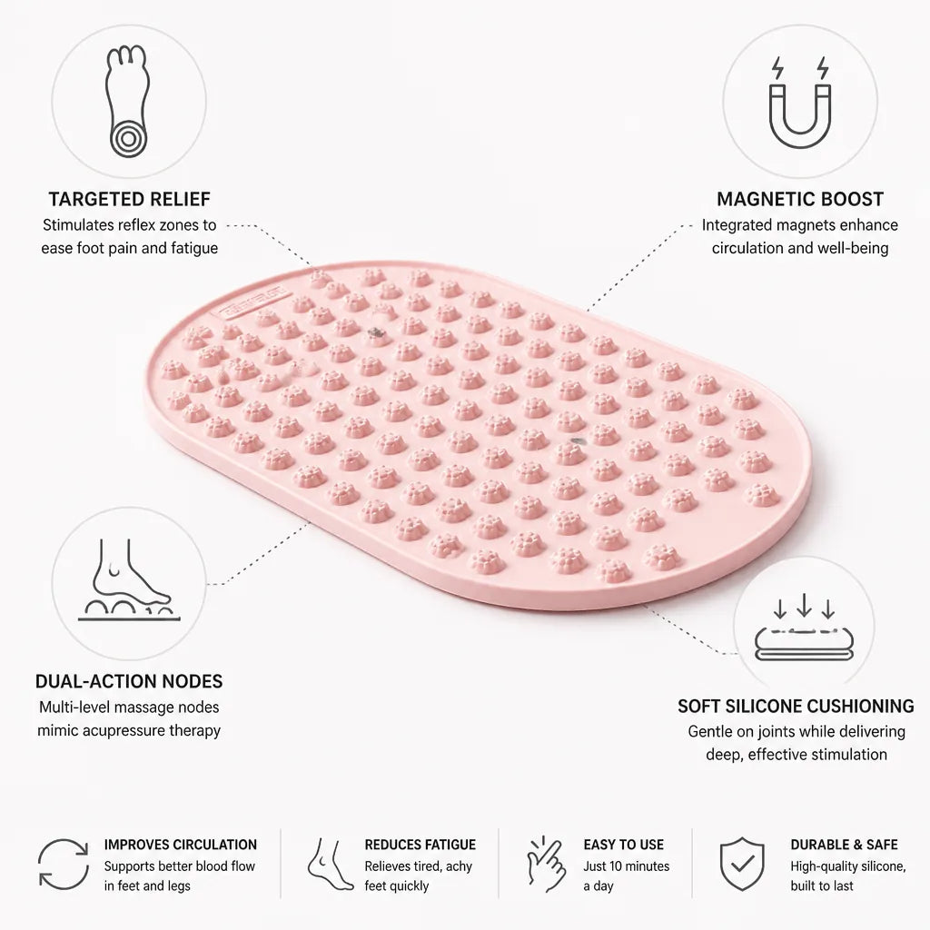 Acupressure Foot Mat Silicone Cushioning & Dual-Action Magnetic Nodes