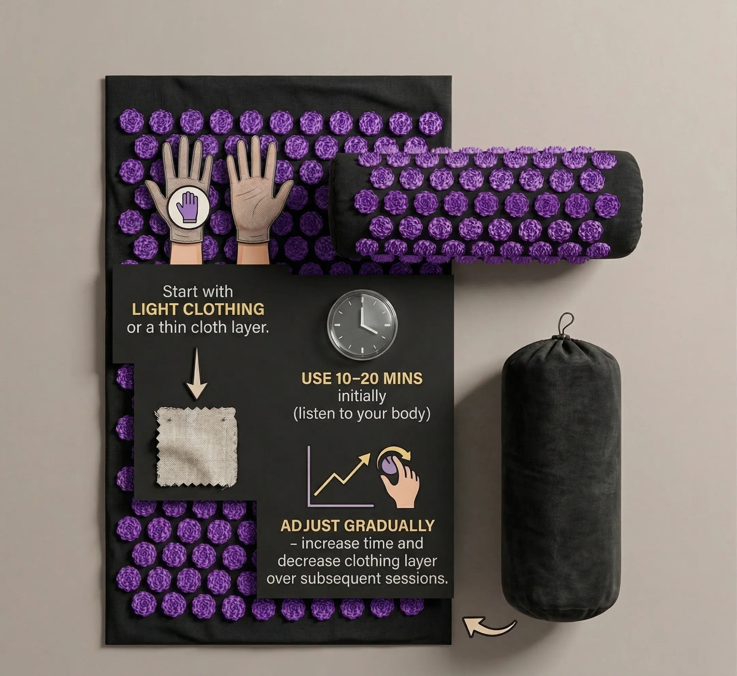 Acupressure Mat & Pillow Set Deep-Tissue Spike Massage