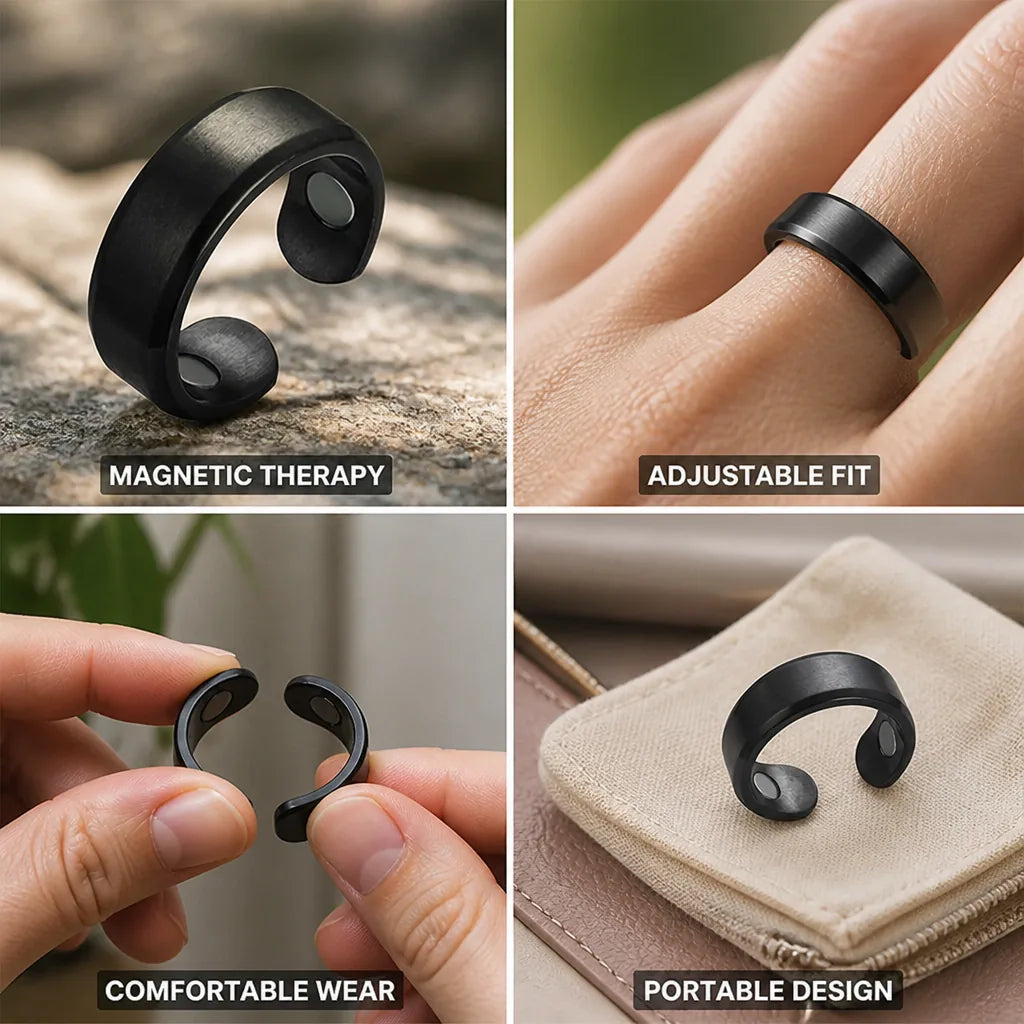Acupressure Ring Magnetic Metal Adjustable Fit