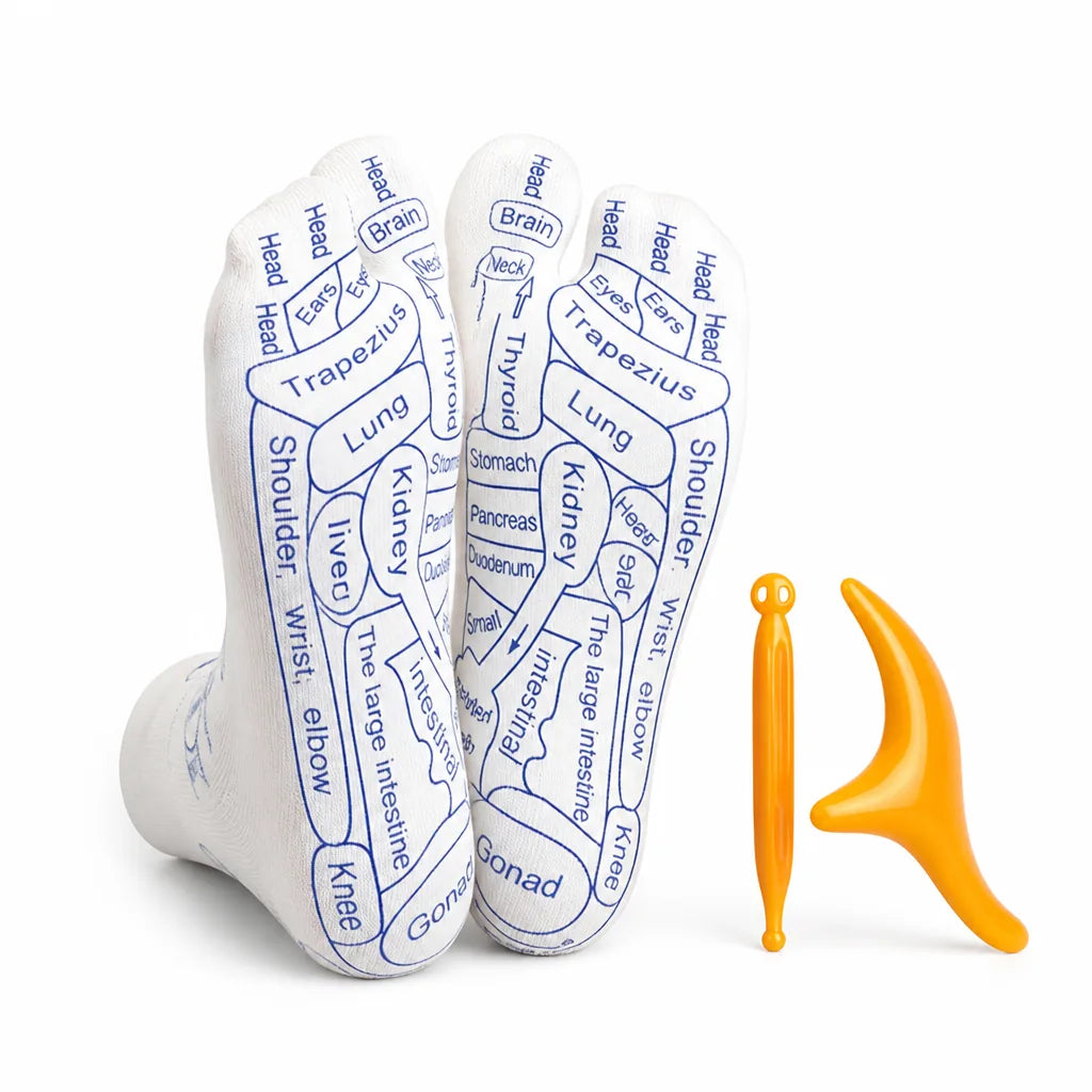 Acupressure Socks Diagram-Guided Cotton Blend Includes 2 Massage Sticks