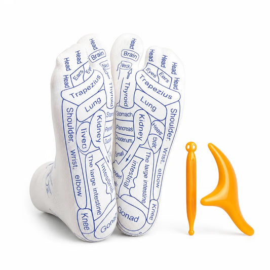 Acupressure Socks Diagram-Guided Cotton Blend Includes 2 Massage Sticks