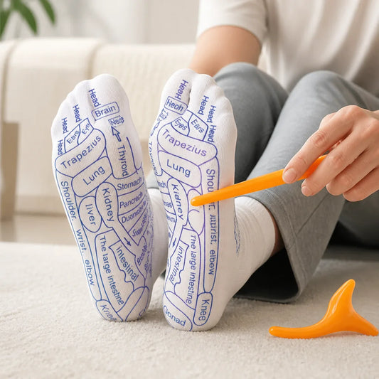 Acupressure Socks Diagram-Guided Cotton Blend Includes 2 Massage Sticks