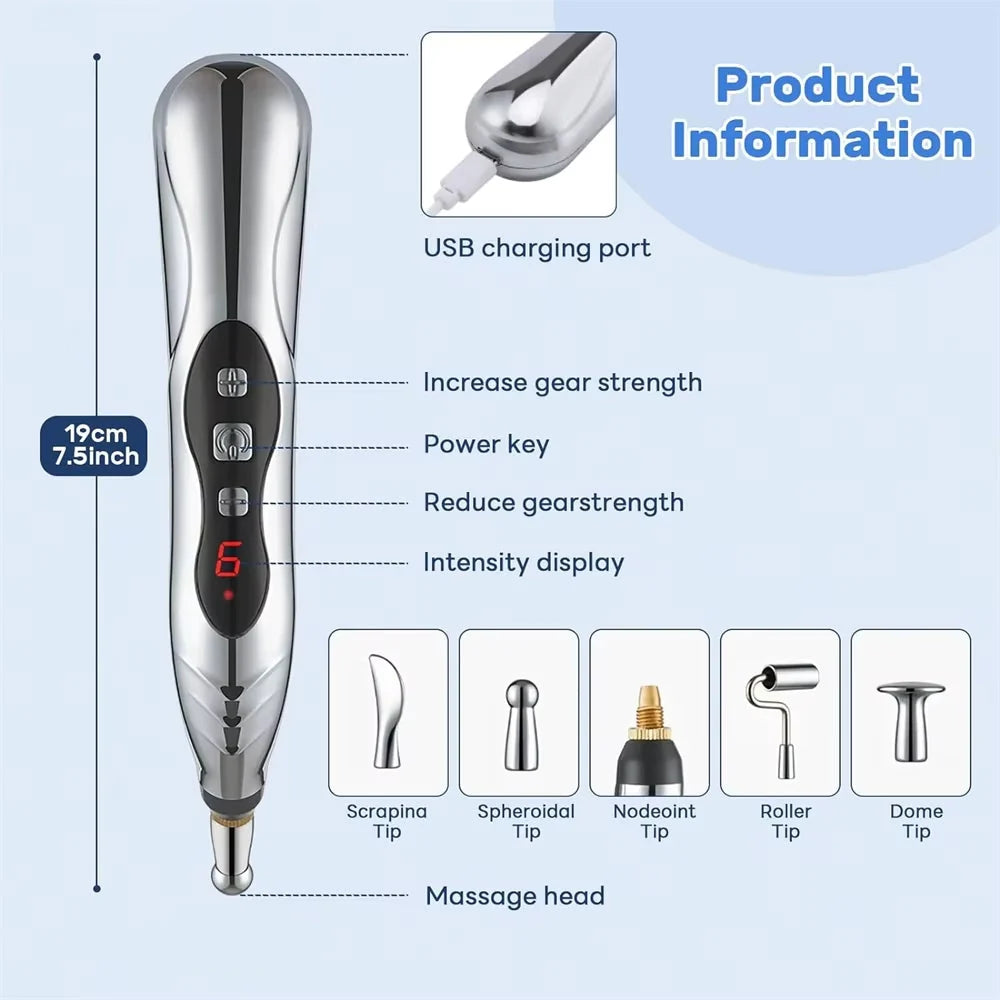 Acupuncture Pen Needle-Free Microcurrent 5 Interchangeable Heads USB-C Rechargeable