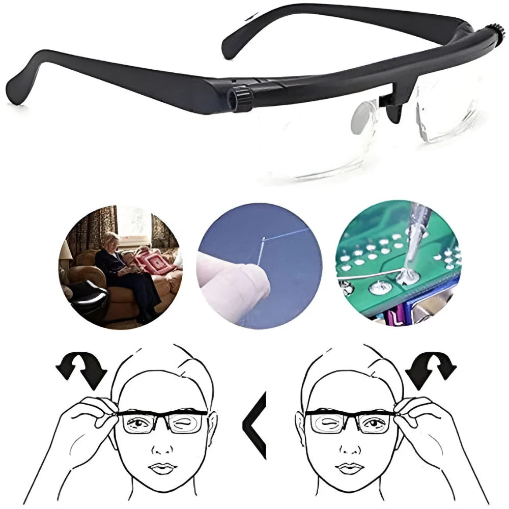 Adjustable Focus Glasses Dial-Adjustable & Impact-Resistant Lenses
