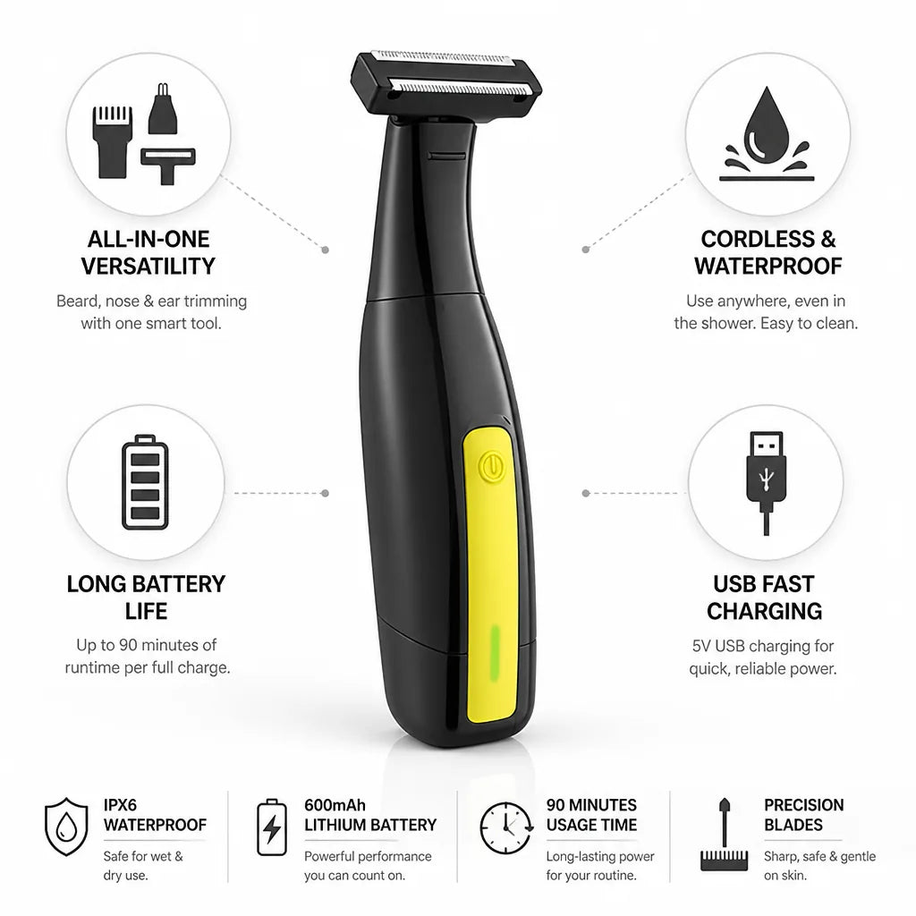 All-in-One Trimmer Cordless Waterproof USB Rechargeable